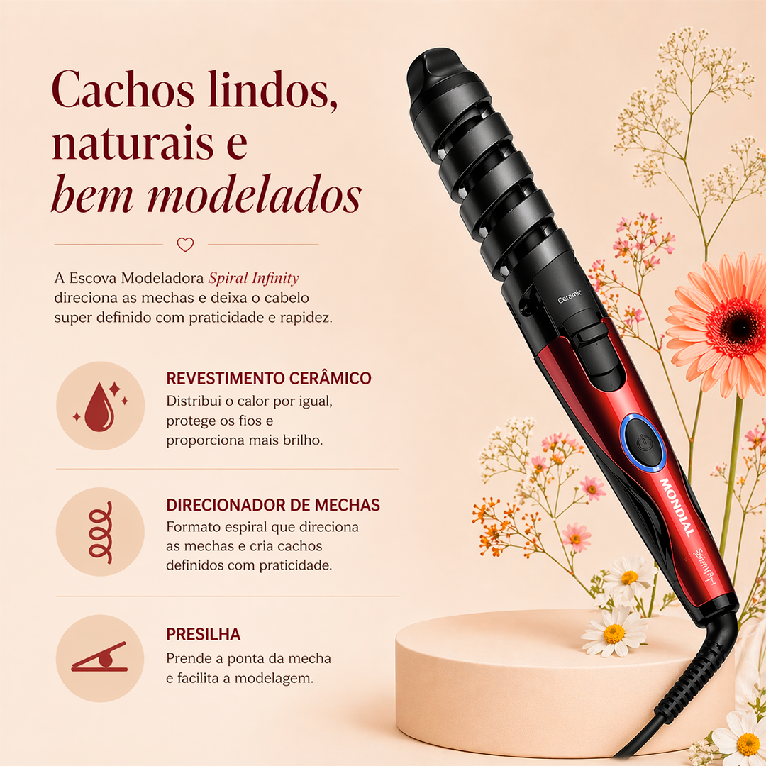 Kit Escova Secadora 1300W e Modelador De Cachos 15W