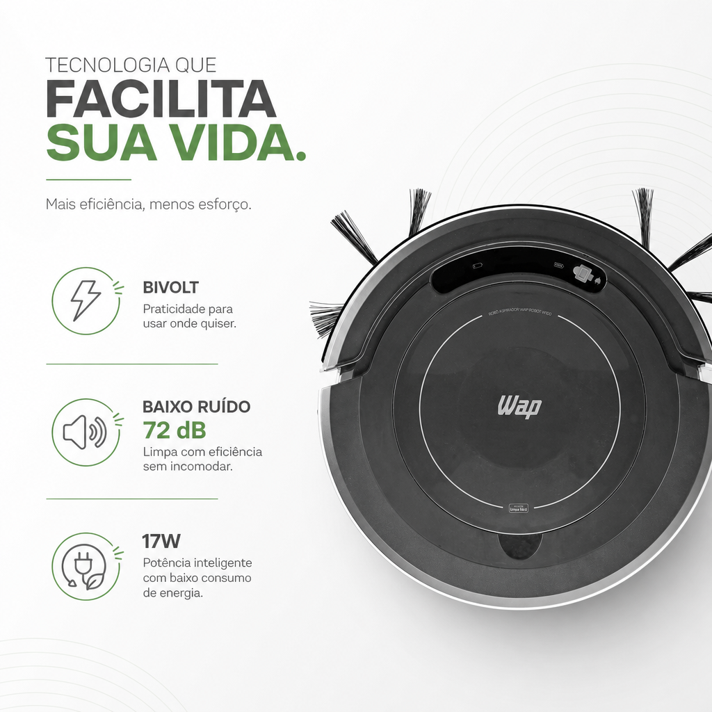 Aspirador de Pó Robot WAP W100c Automatico 3 em 1 30W