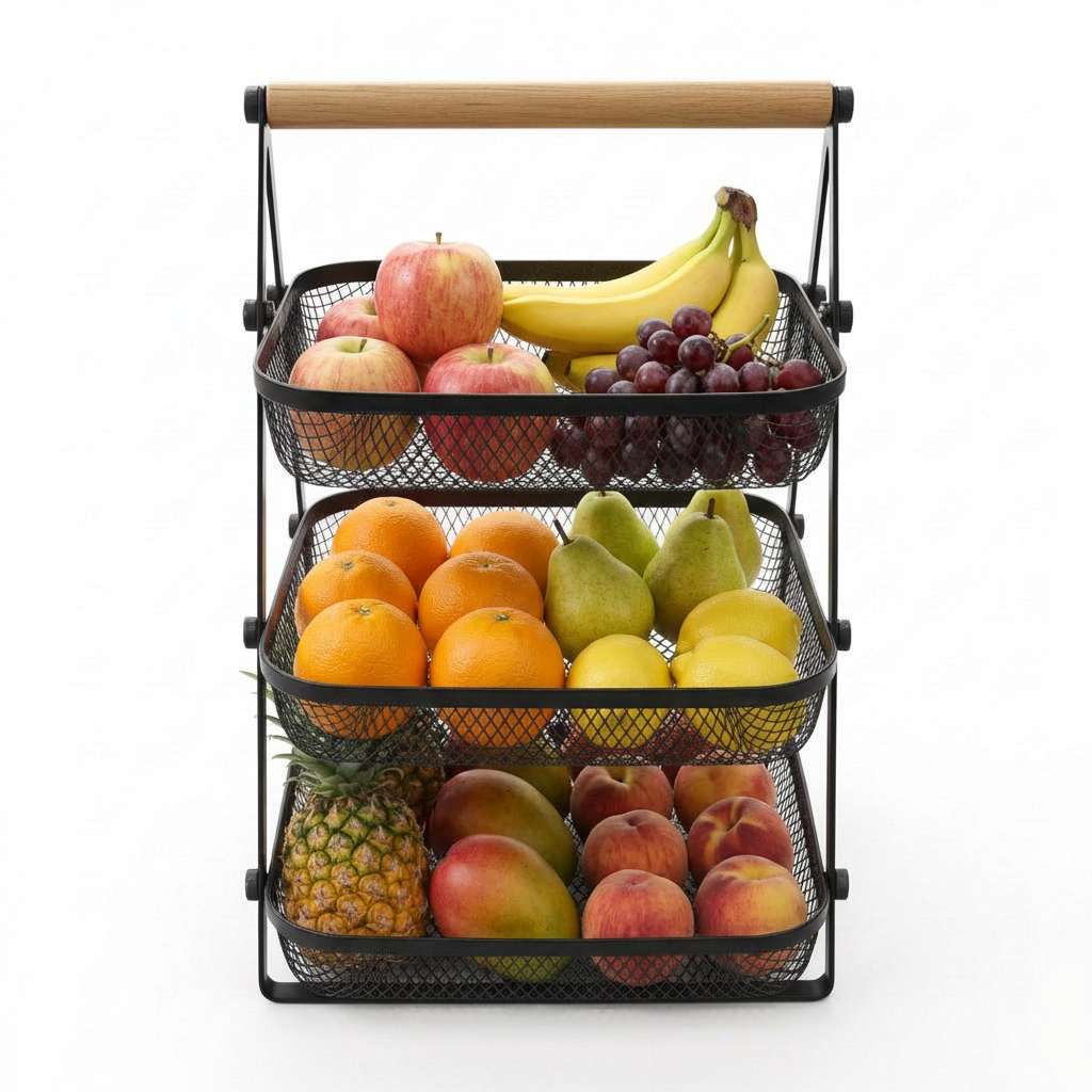 Fruteira De Mesa Organizadora Metalica Cozinha Três Andares