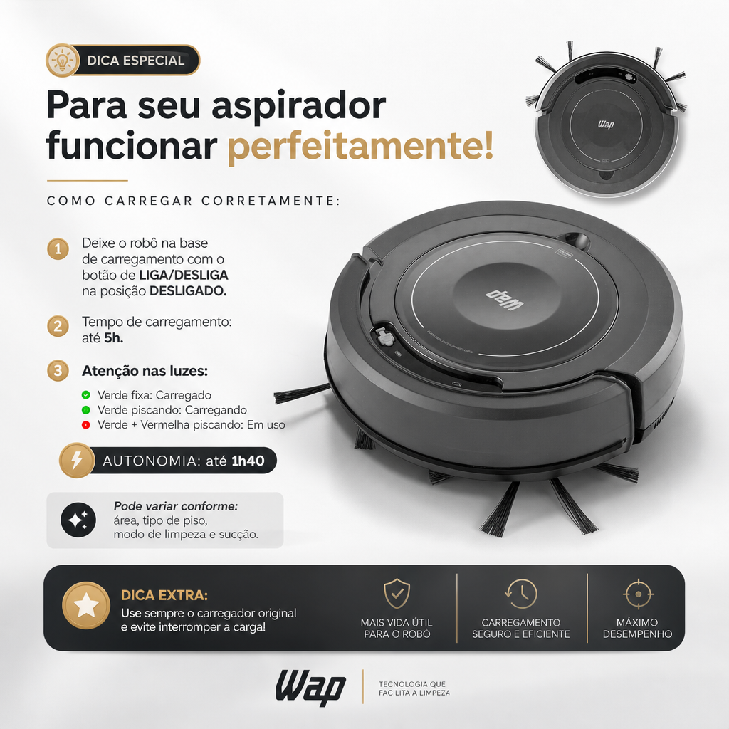 Aspirador de Pó Robot WAP W100c Automatico 3 em 1 30W