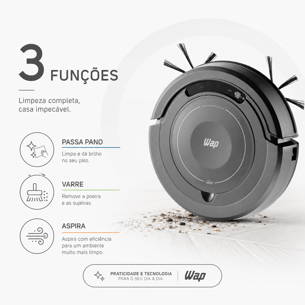 Aspirador de Pó Robot WAP W100c Automatico 3 em 1 30W