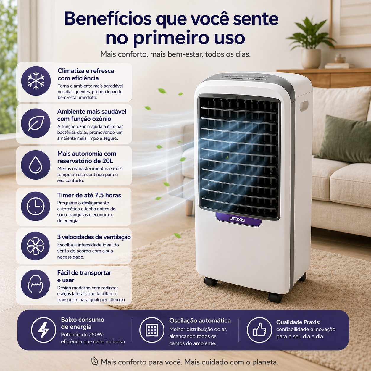 Climatizador Praxis CP20-QF 20l Quente Frio Purificador 120W