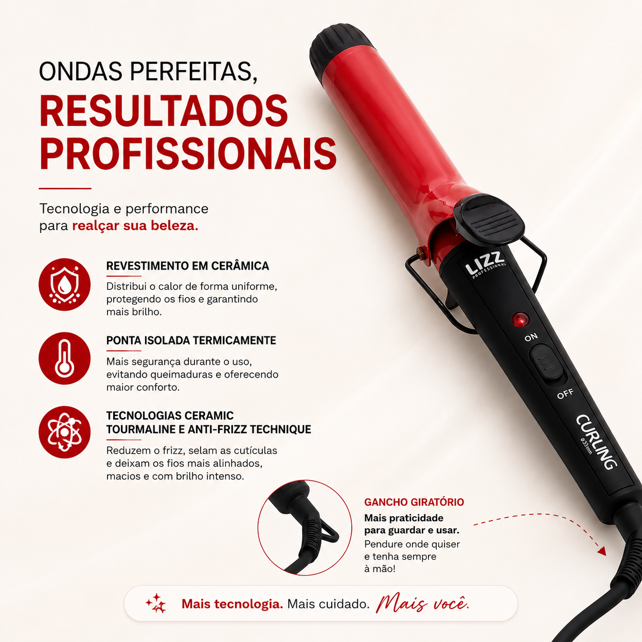 Modelador de Cachos Lizz CURLING 33mm 200°C 35W Bivolt