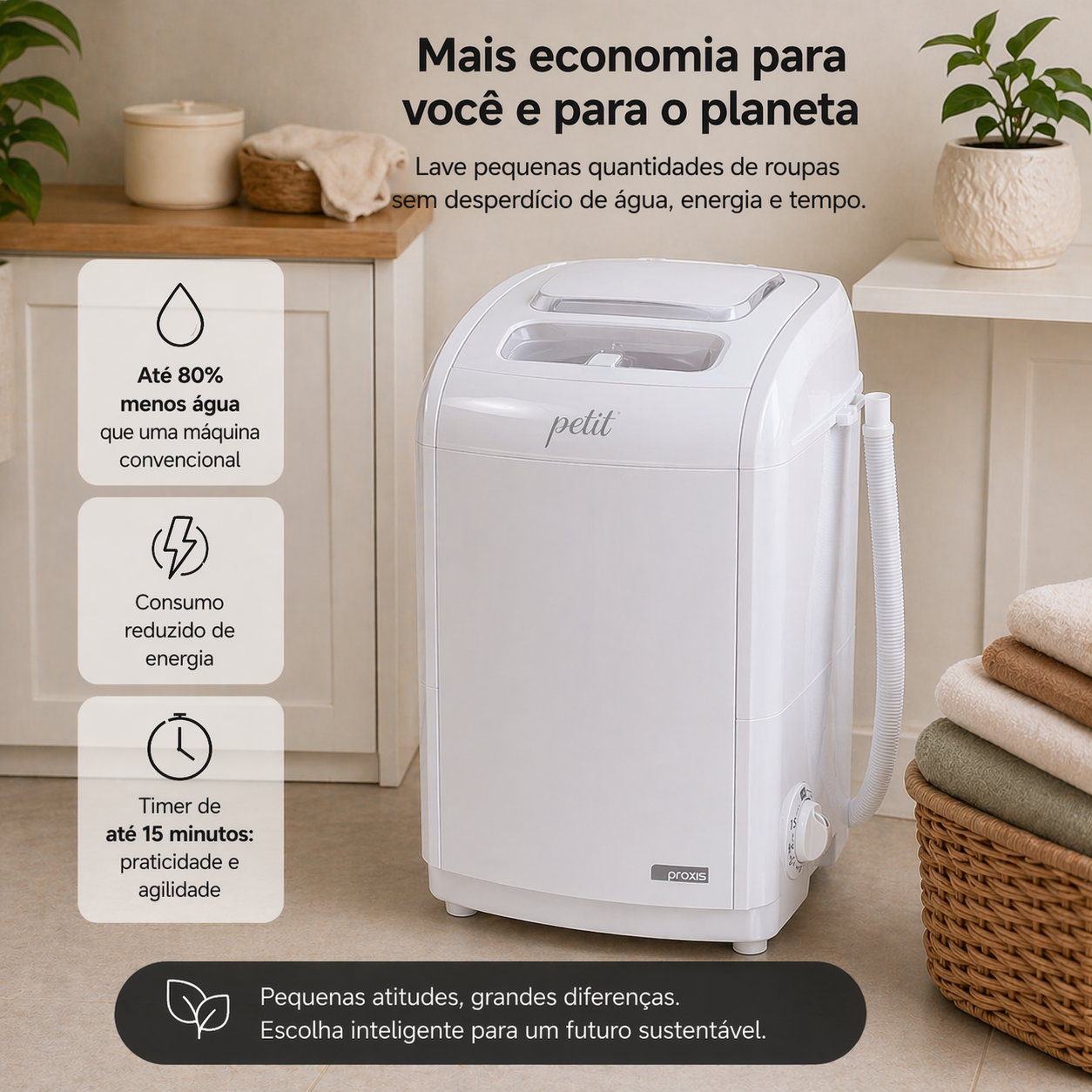 Mini Lavadora Portátil Praxis Petit 1,2kg Semiautomática 50W