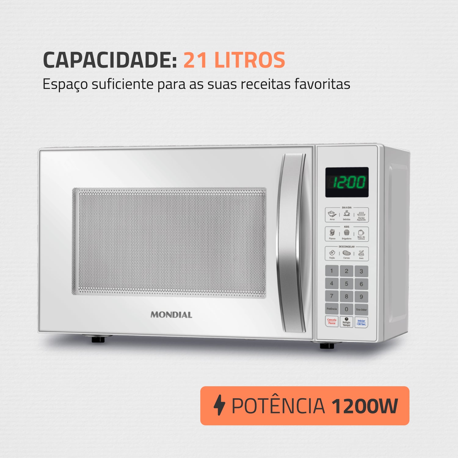 Microondas Mondial Mo 01 21 W 1200w 21 Litros 127v White 110v