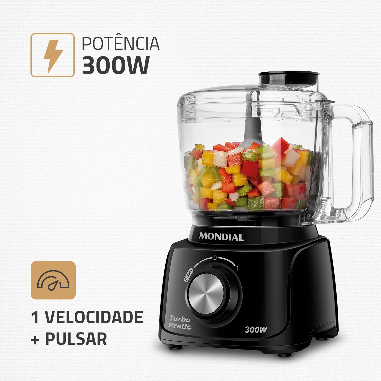 Miniprocessador De Alimentos Turbo Pratic Mondial Mp-16 300w