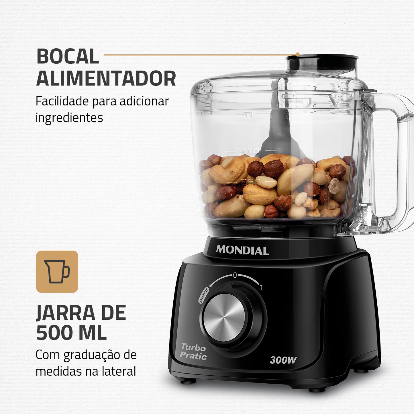 Miniprocessador De Alimentos Turbo Pratic Mondial Mp-16 300w