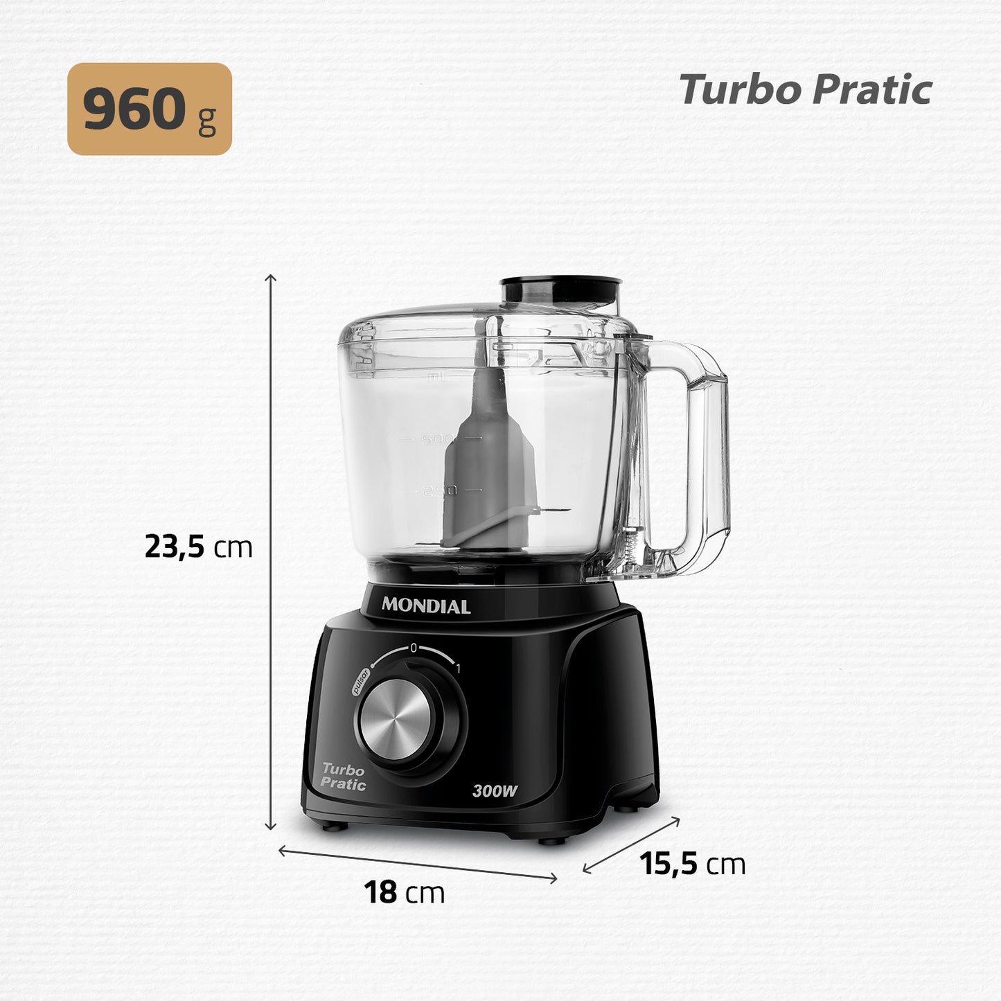 Miniprocessador De Alimentos Turbo Pratic Mondial Mp-16 300w