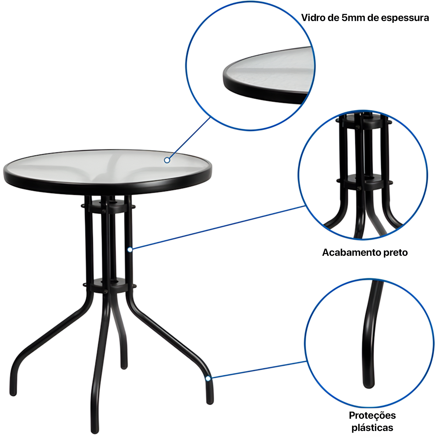 Conjunto de Mesa com 2 Cadeiras Empoli EM-6021 para Jardim