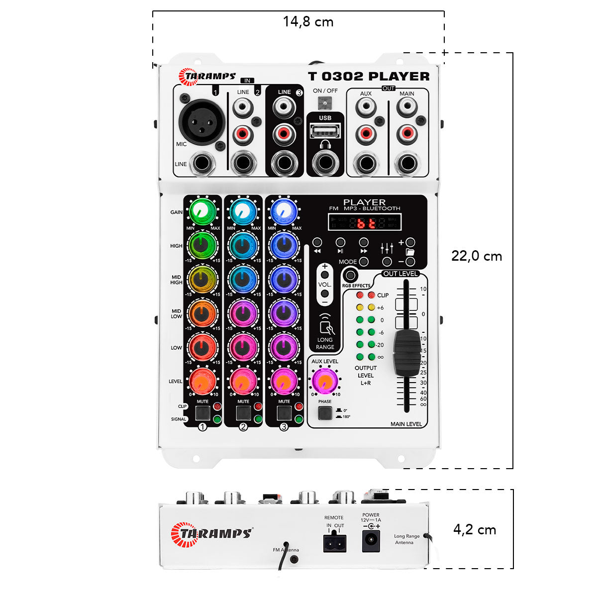 Mesa De Som Taramps T0302 Player 3 Canais 2 Saídas 12v Rgb