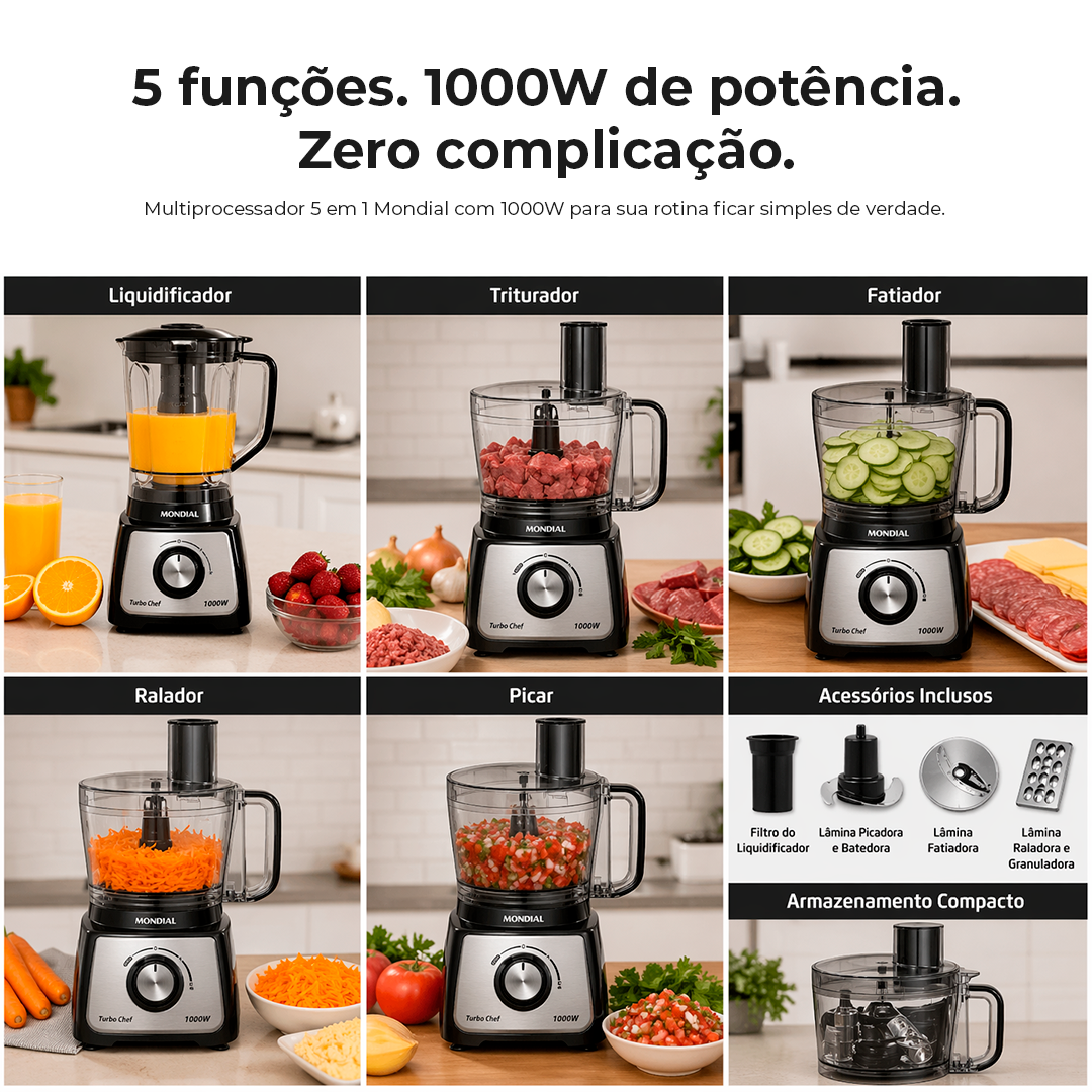 Multiprocessador 5 Em 1 Mondial Turbochef Potência 1000w Loi