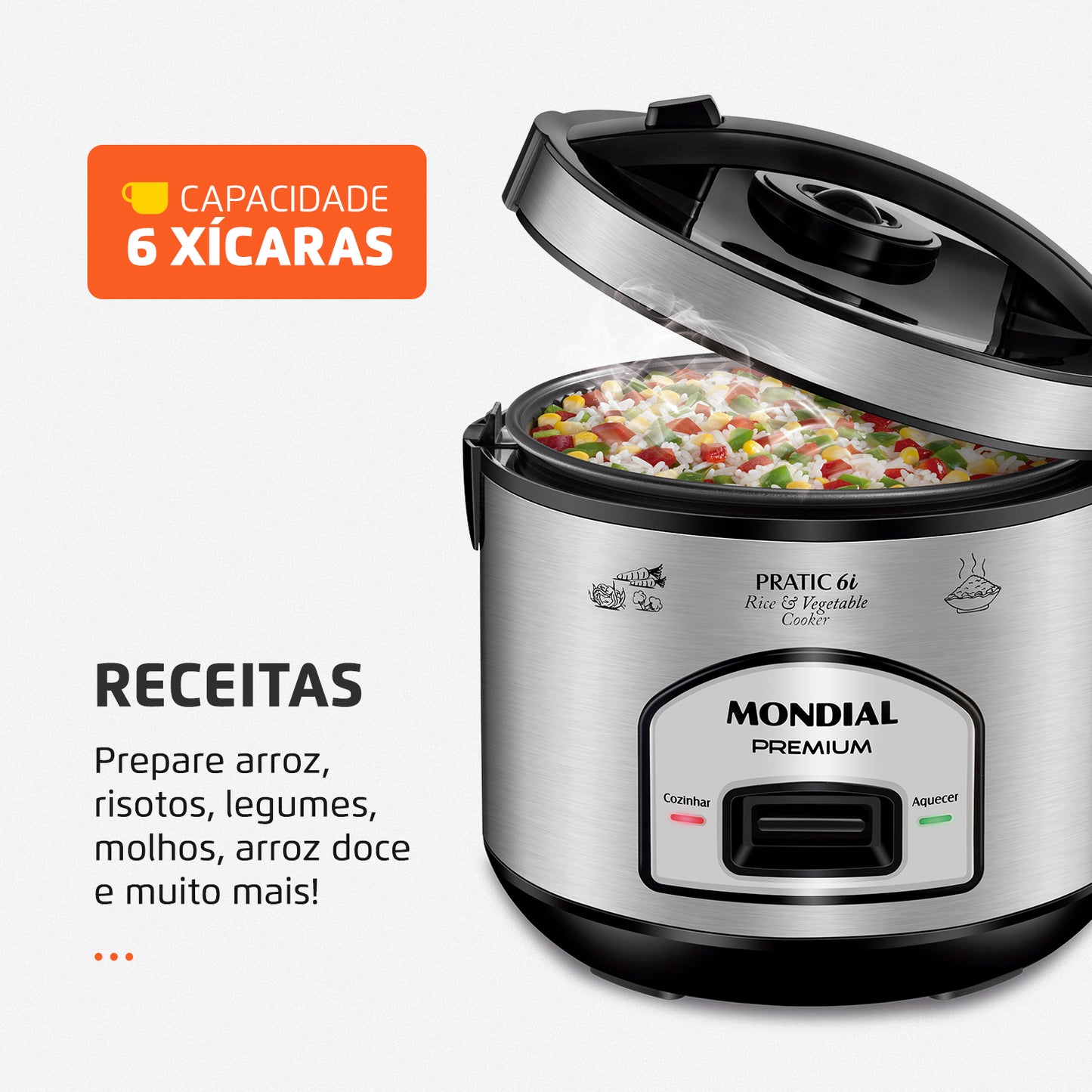 Panela Elétrica De Arroz Pe-43-6x Mondial 500w 6 Xícaras