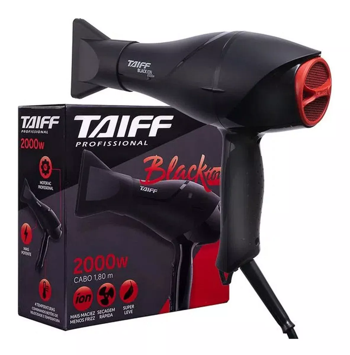 Secador De Cabelo Profissional Taiff Black Ion 2000w 110v Preto