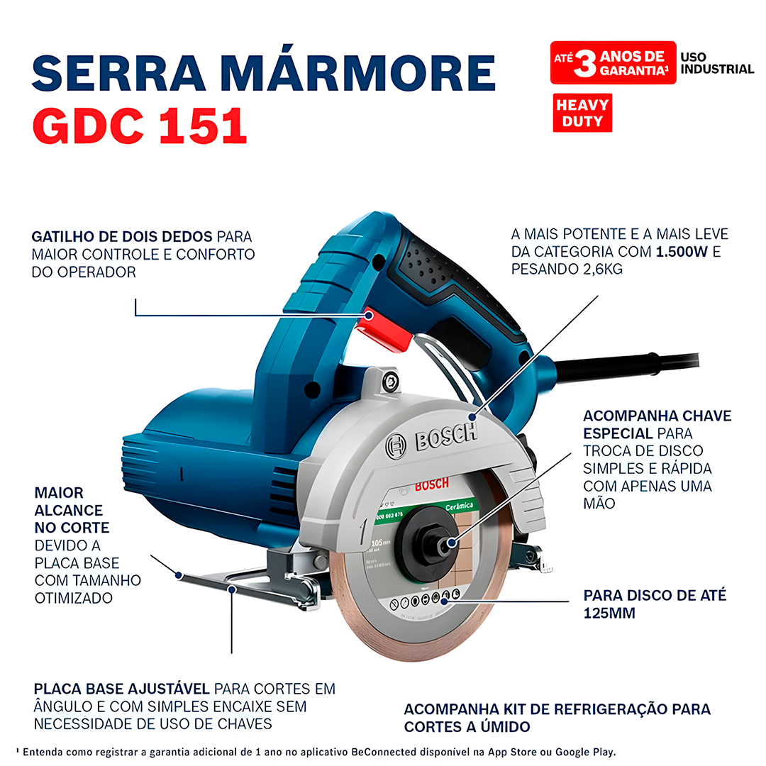 Serra Marmore Bosch Gdc 150 Titan Corte A Seco Pesado 1500W