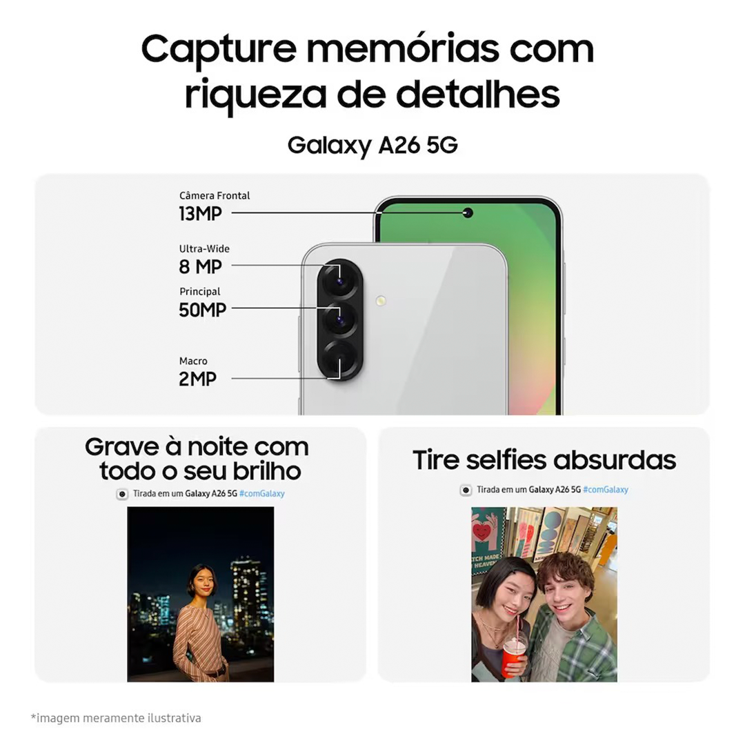 Smartphone Samsung Galaxy A26 Octa-Core 5G 256GB Tela 6.7