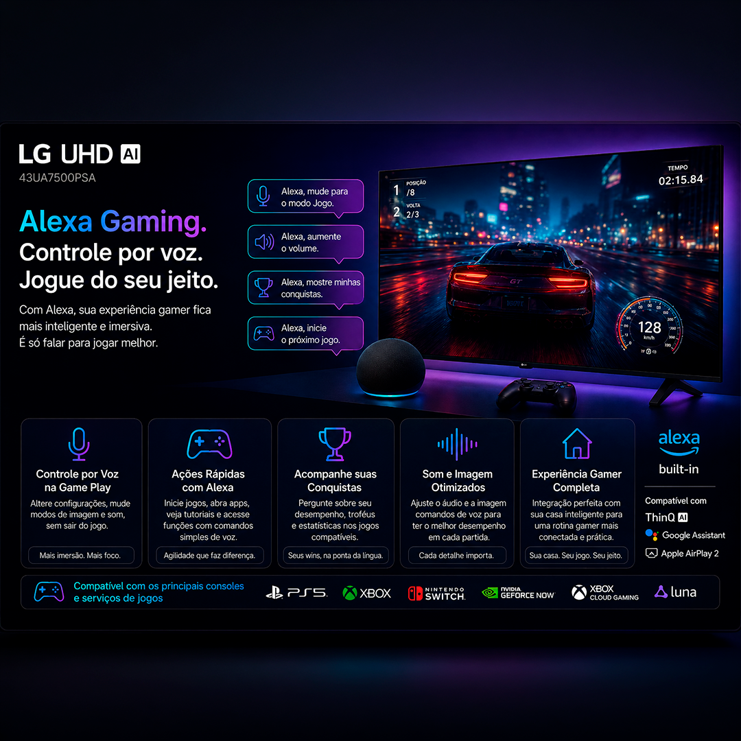 Smart TV LG 43 4k UHD 43UA7500PSA Ai Webos Alexa Gaming 20W