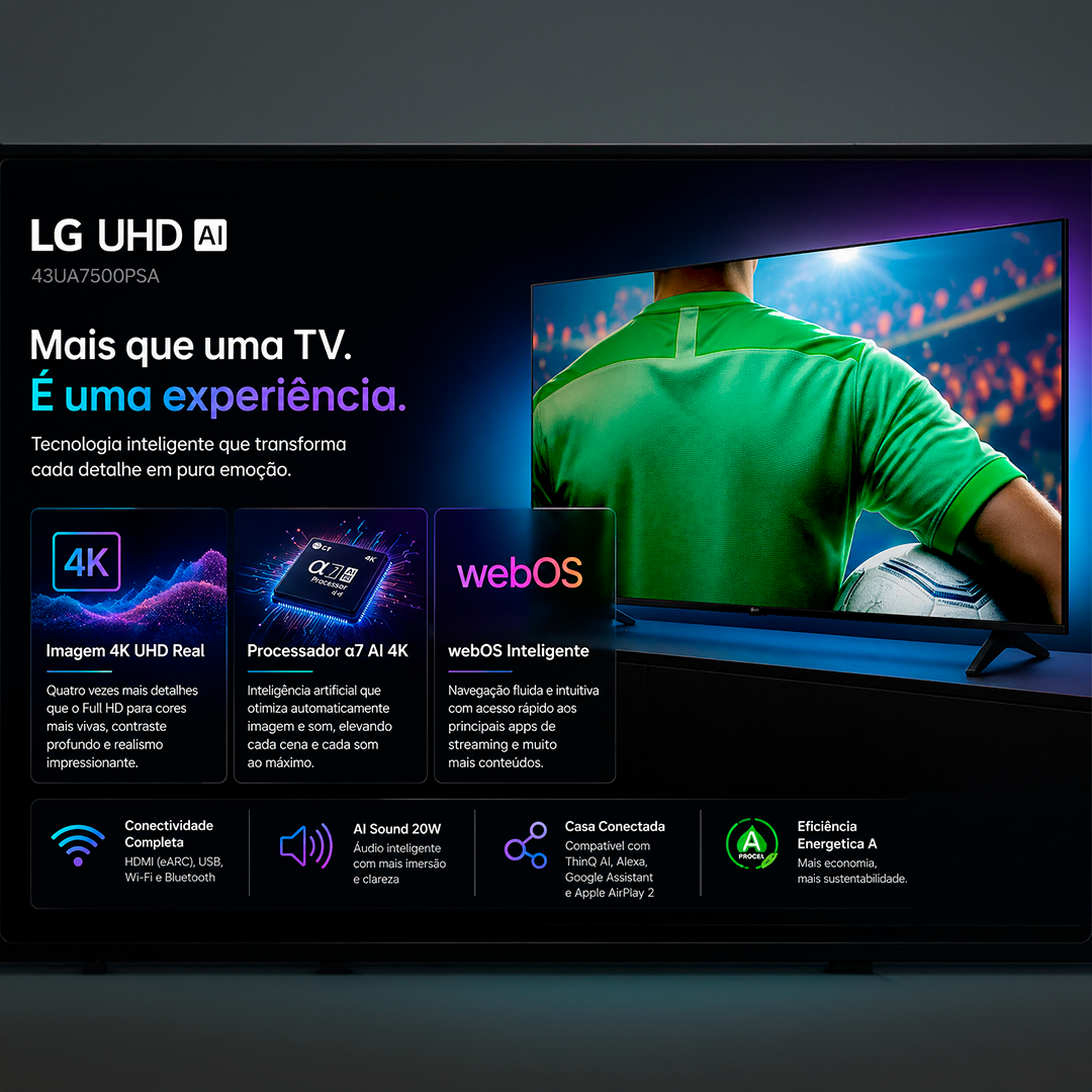 Smart TV LG 43 4k UHD 43UA7500PSA Ai Webos Alexa Gaming 20W