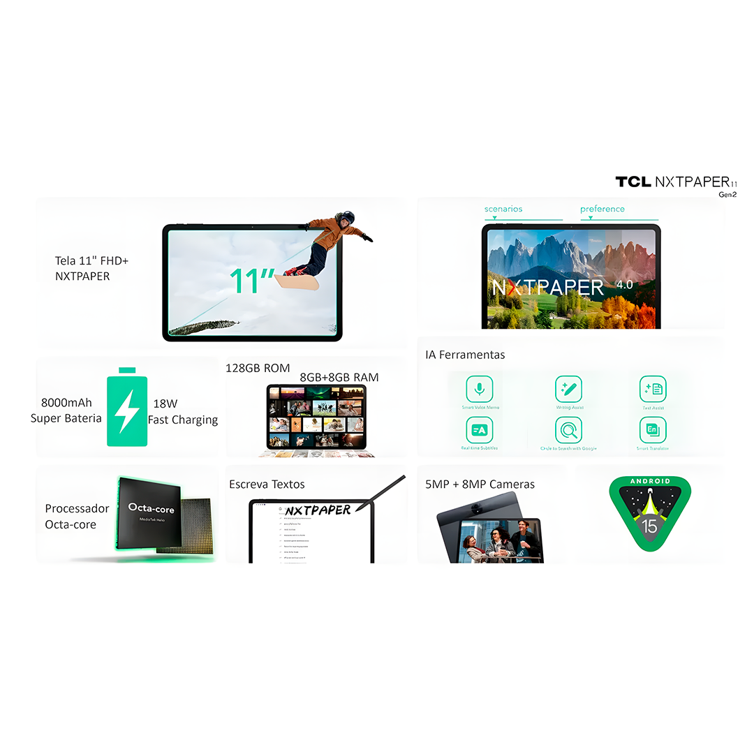 Tablet TCL Nxtpaper Octa Core 128GB Micro SSD 8+8 RAM 11