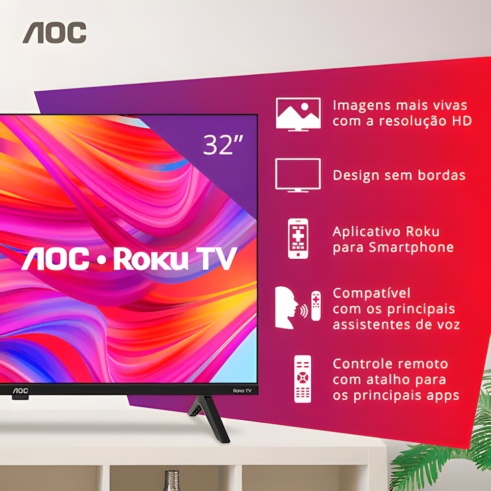 Smart Tv Dled Hd 32 Polegadas Aoc Sistema Roku Tv Wi-fi