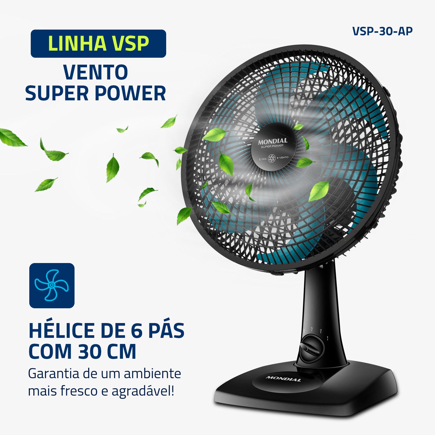 Ventilador Super Power Mondial 30cm Vsp-30-ap 6 Pás 60W