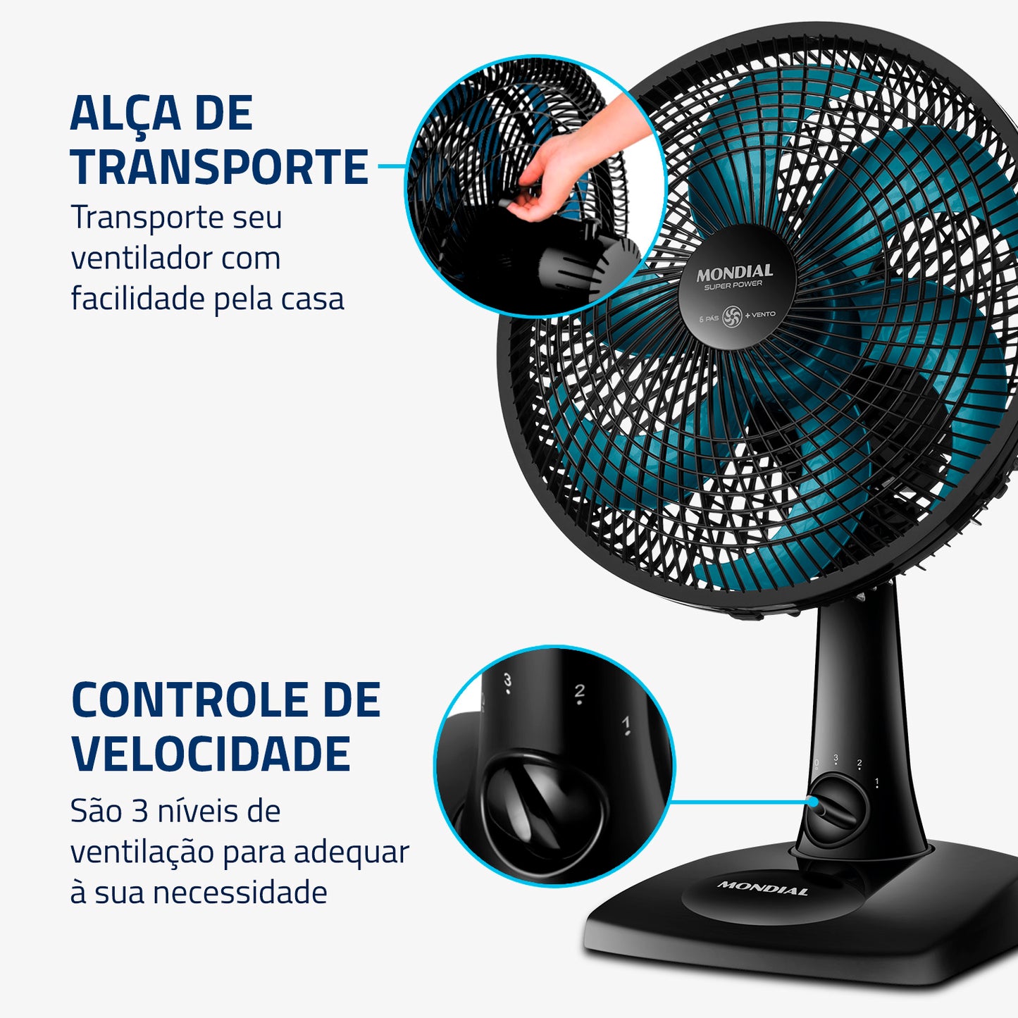 Ventilador Super Power Mondial 30cm Vsp-30-ap 6 Pás 60W