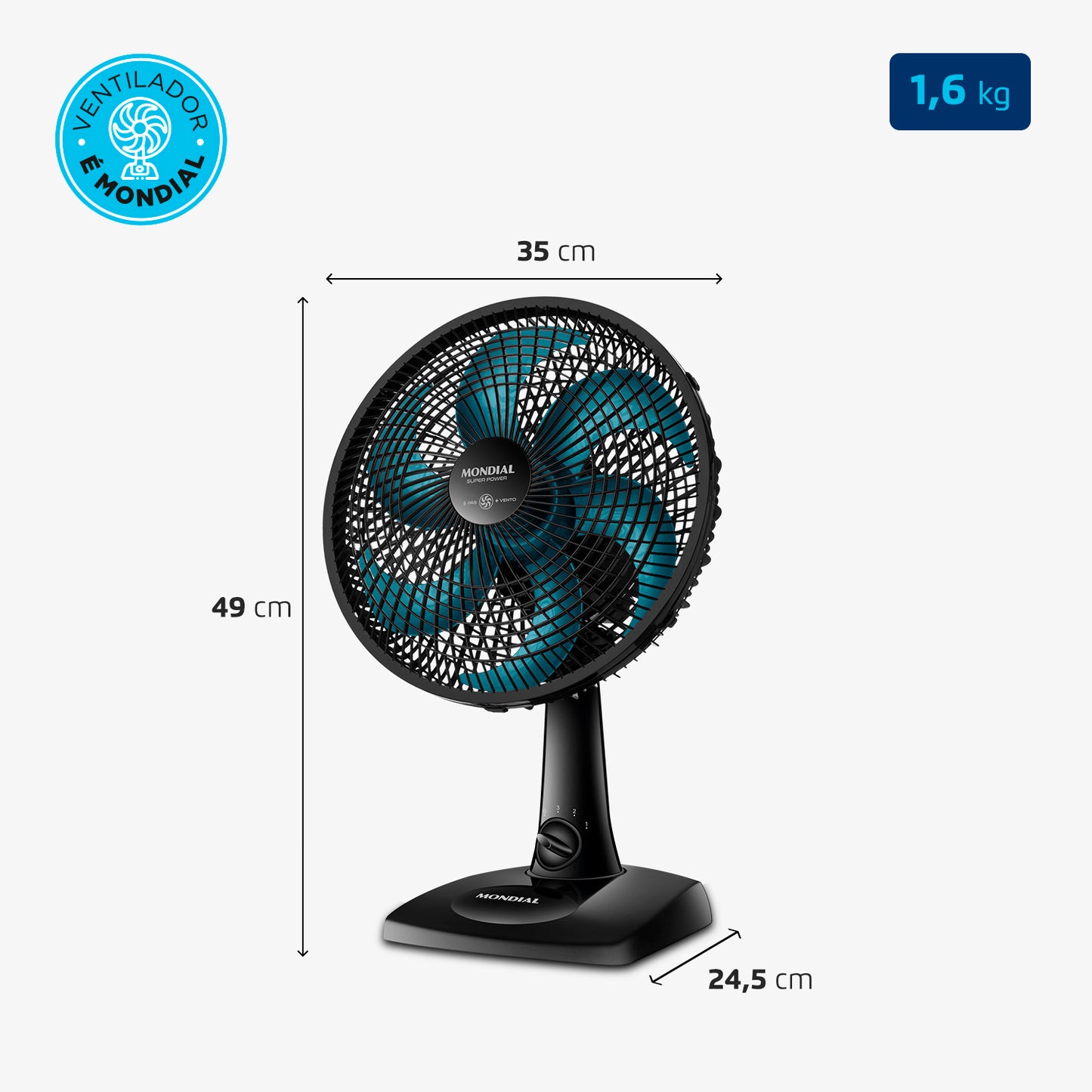 Ventilador Super Power Mondial 30cm Vsp-30-ap 6 Pás 60W