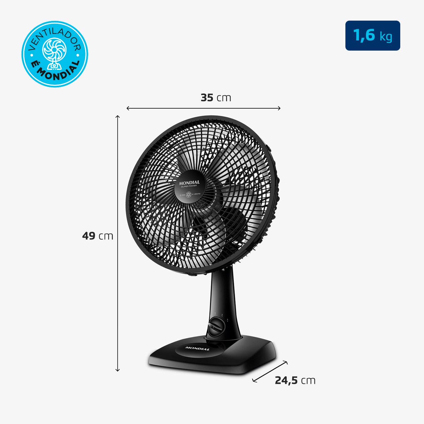 Ventilador Mondial 30cm Super Power Vsp-30-B 60W 3 Velocidades