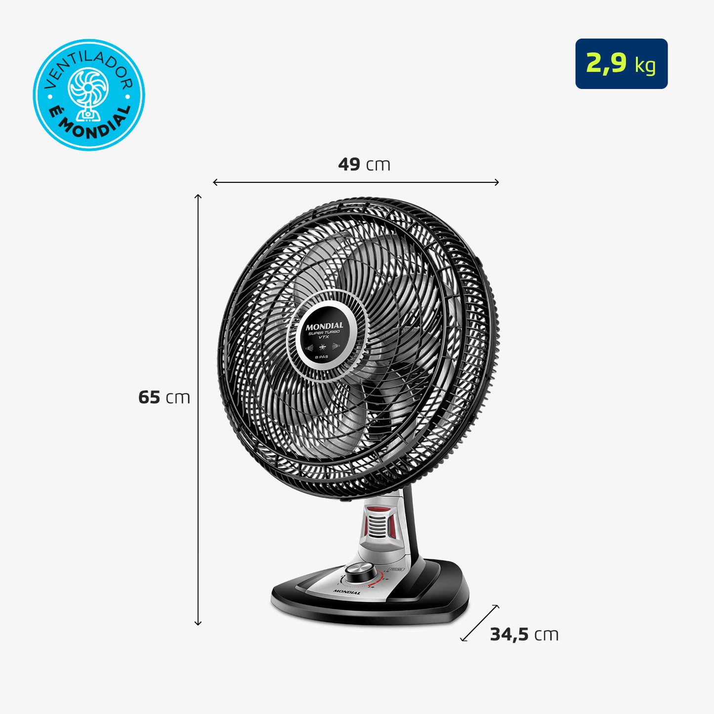 Ventilador Mondial Vtx-40-8p-rp Turbo Preto 8 Pás 40 cm 110v