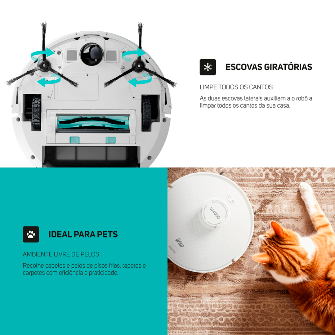 Aspirador Pó Robot WAP W4000 Base Autolimpante Laser Mop 48W