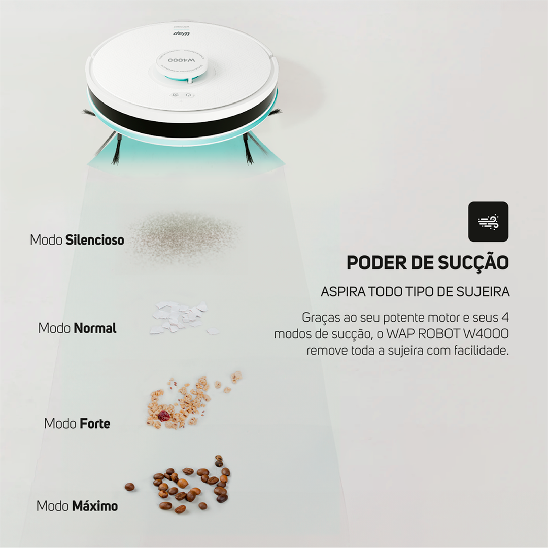 Aspirador Pó Robot WAP W4000 Base Autolimpante Laser Mop 48W