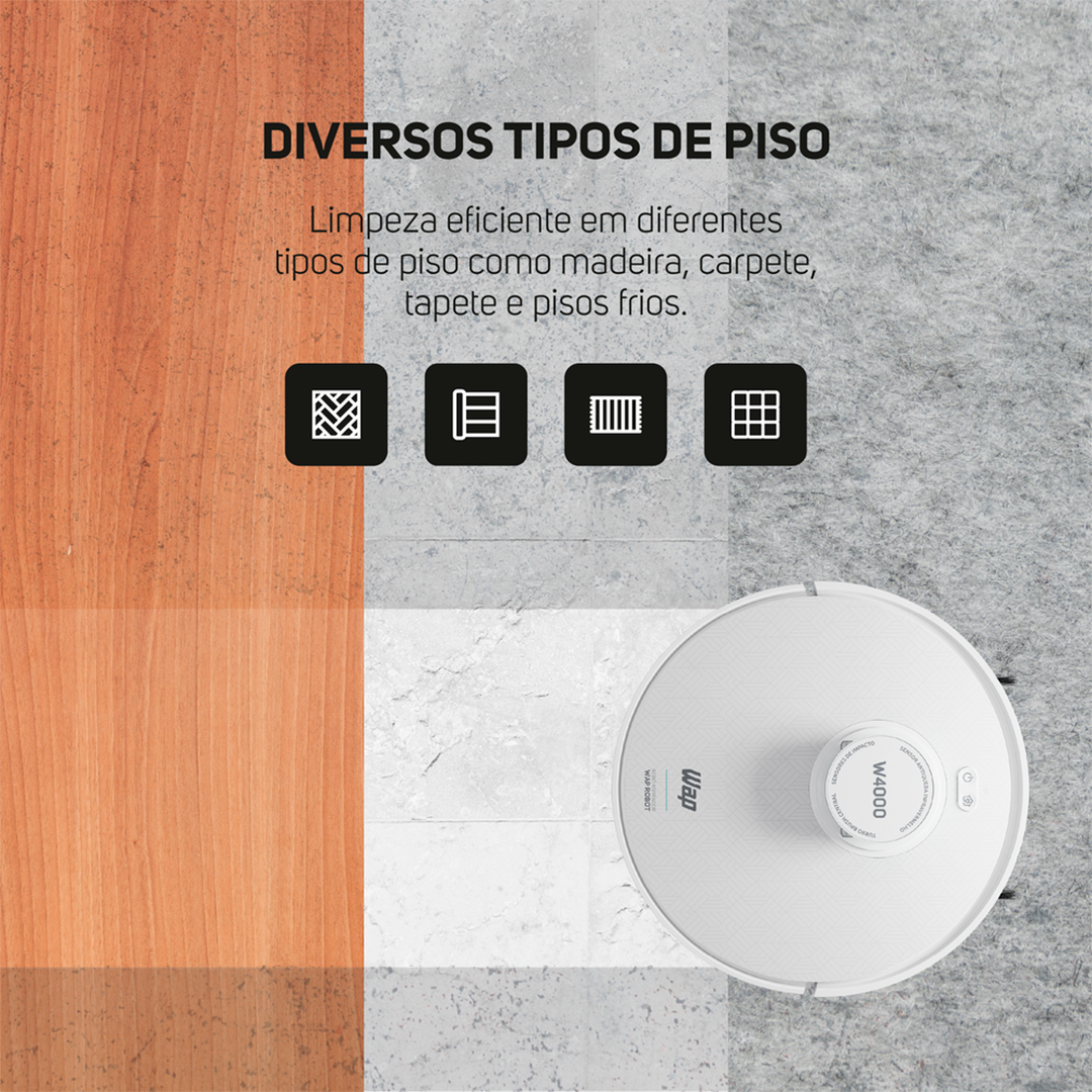 Aspirador Pó Robot WAP W4000 Base Autolimpante Laser Mop 48W