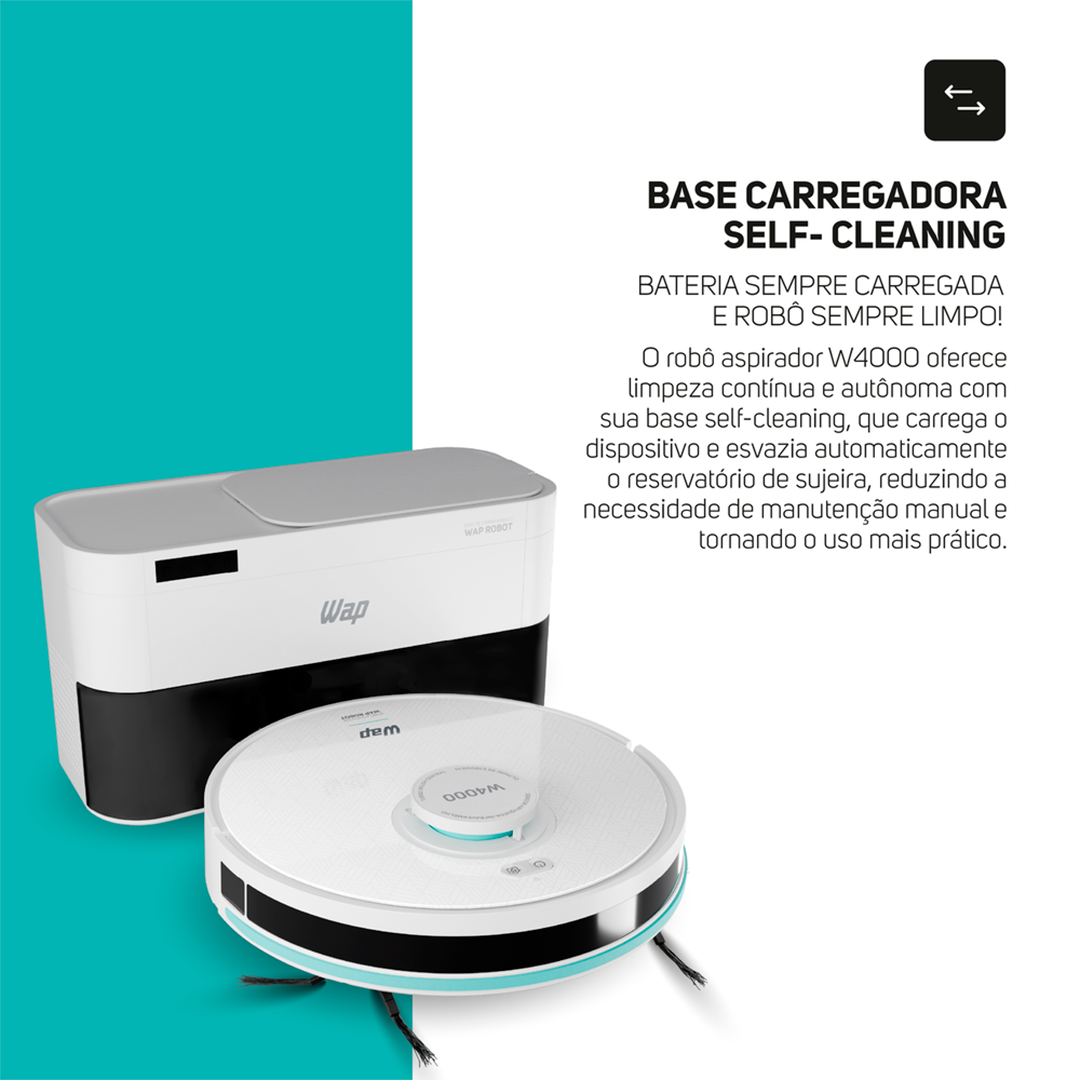 Aspirador Pó Robot WAP W4000 Base Autolimpante Laser Mop 48W