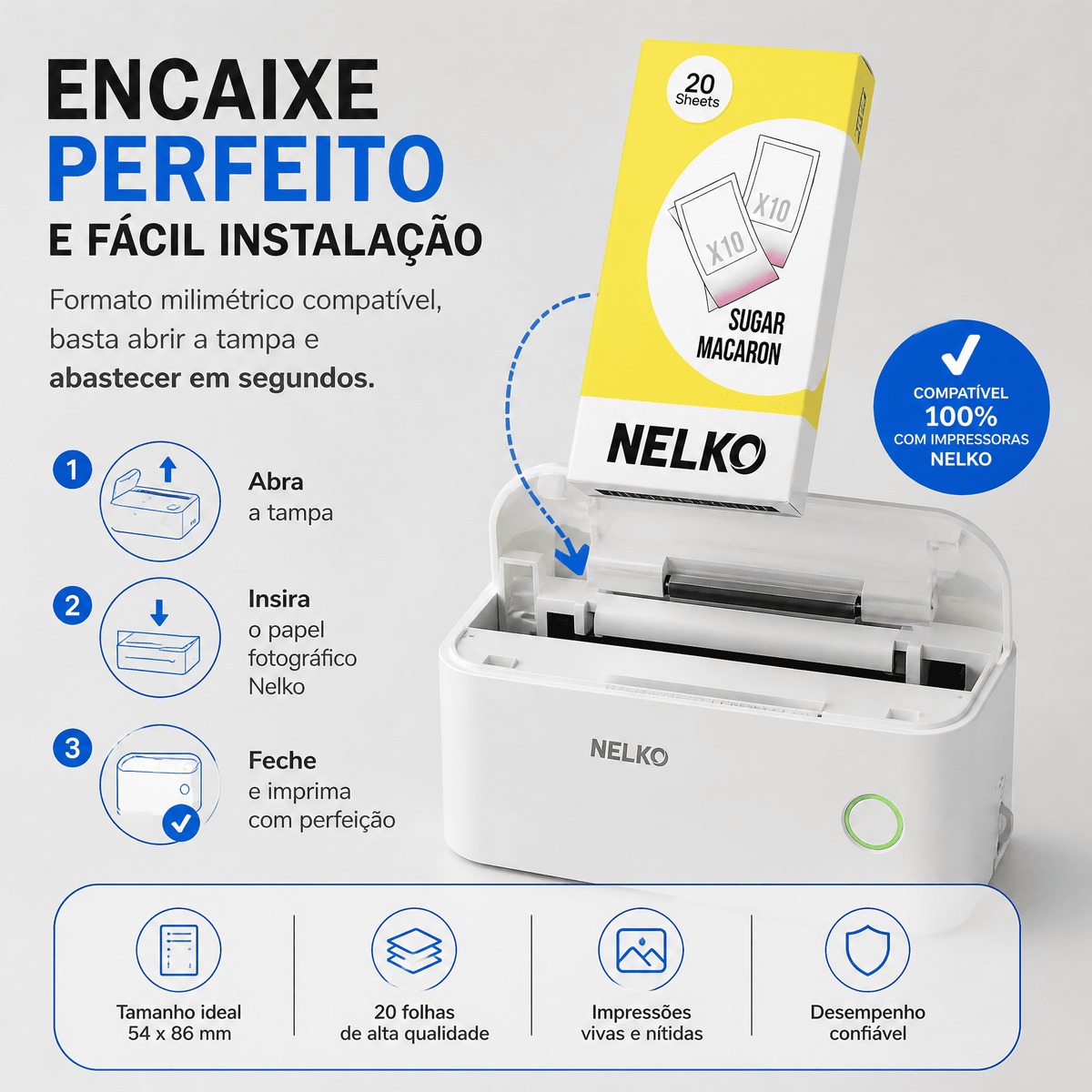 Papel Fotográfico Premium NELKO 20 Folhas 5x9 cm Não Adesivo