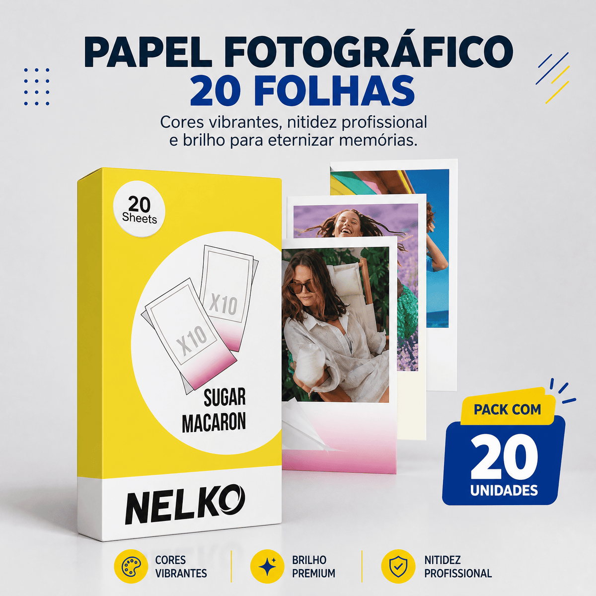 Papel Fotográfico Premium NELKO 20 Folhas 5x9 cm Não Adesivo