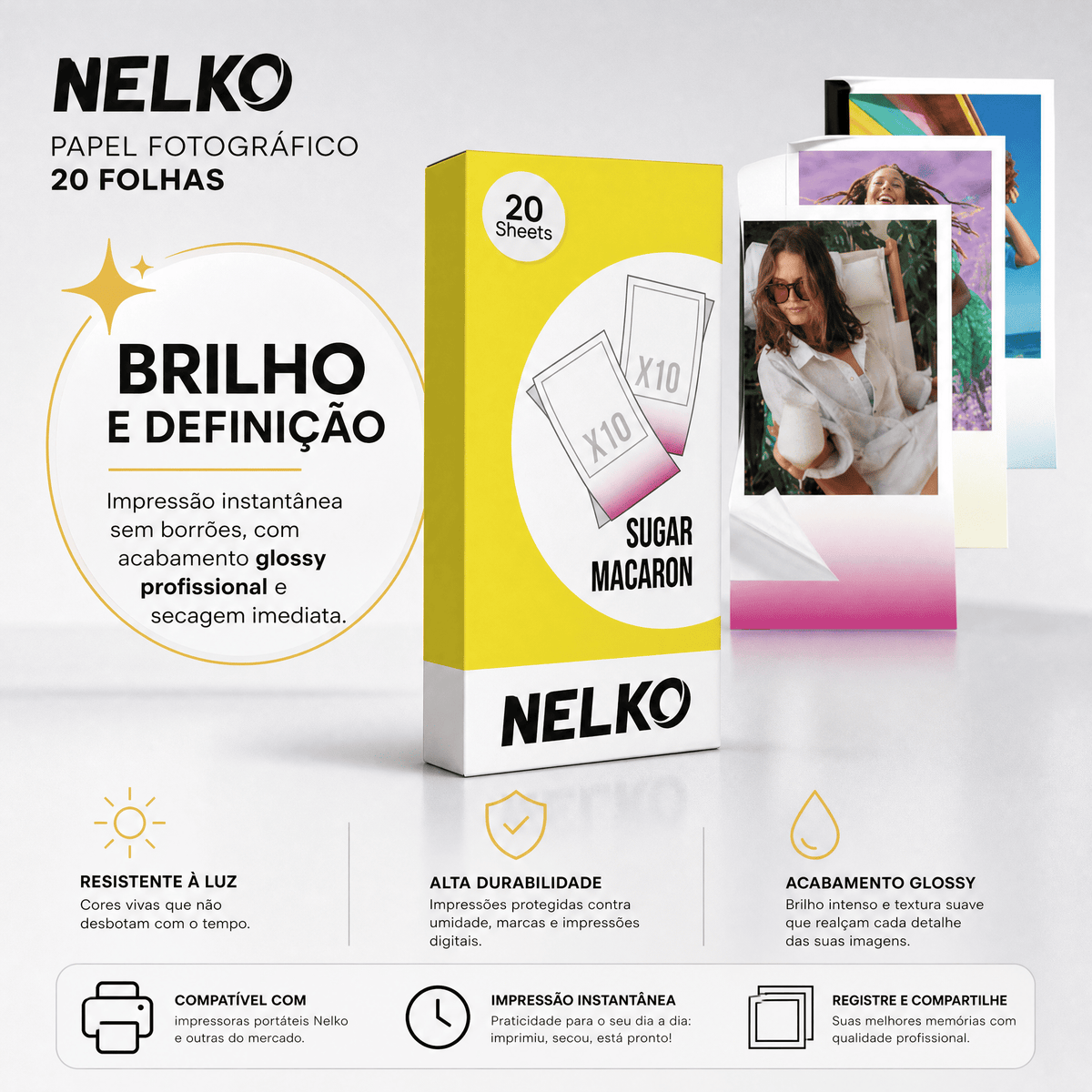 Papel Fotográfico Premium NELKO 20 Folhas 5x9 cm Não Adesivo