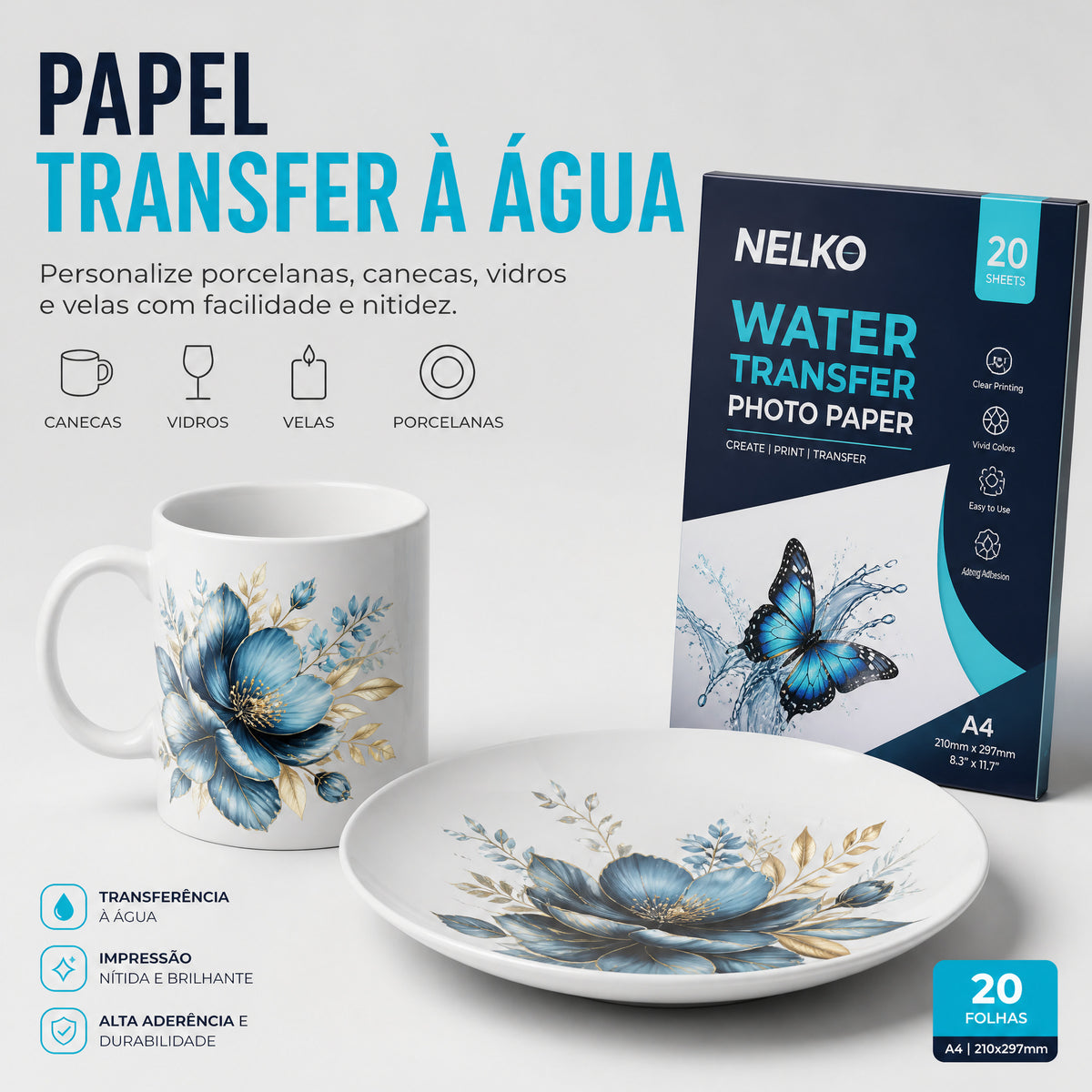 Papel Fotográfico NELKO para Transferência à Água 20 Folhas