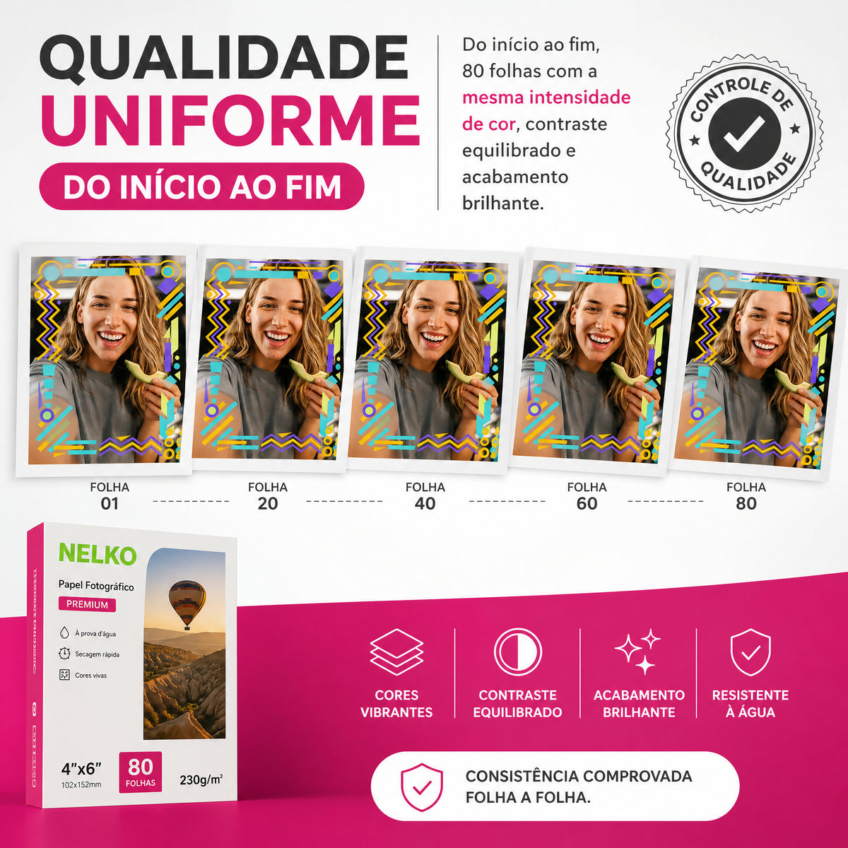 Papel Fotográfico Premium NELKO 80 Folhas 5x9 cm Não Adesivo