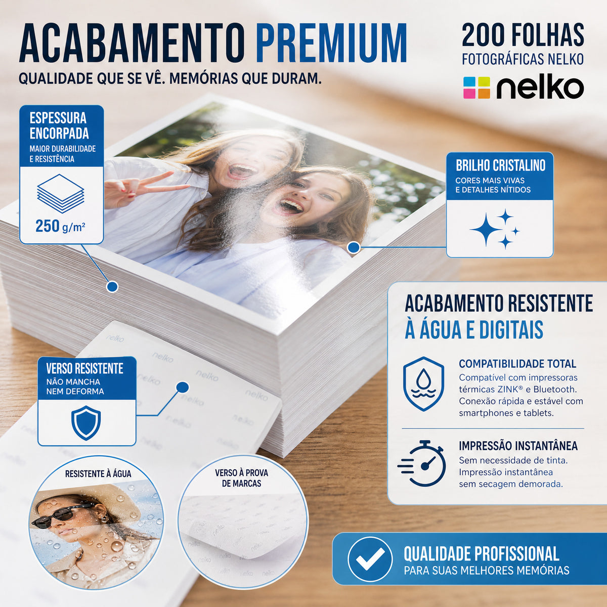 Papel Fotográfico Premium NELKO 200 Folhas 5x9 cm Não Adesivo