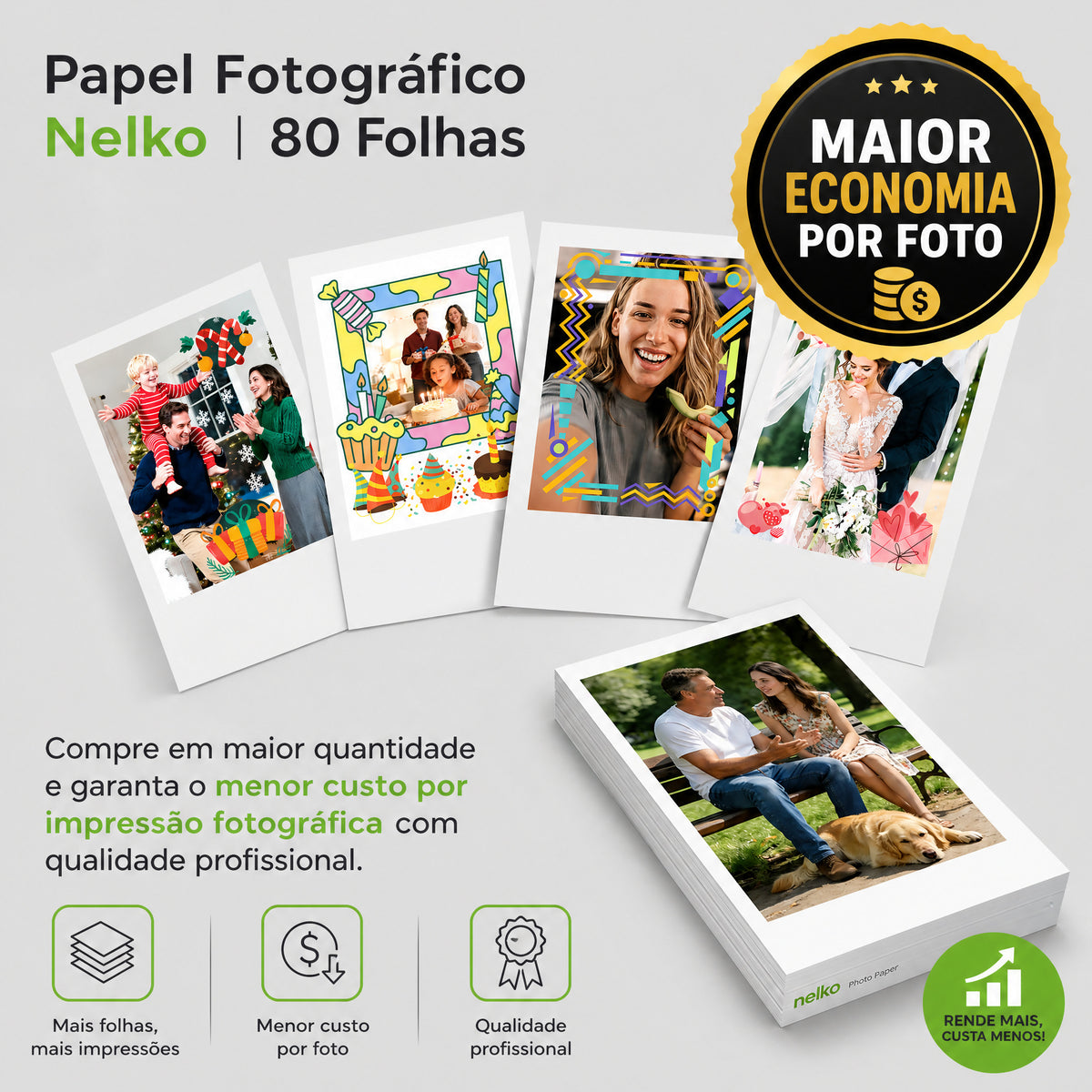 Papel Fotográfico Premium NELKO 80 Folhas 5x9 cm Não Adesivo