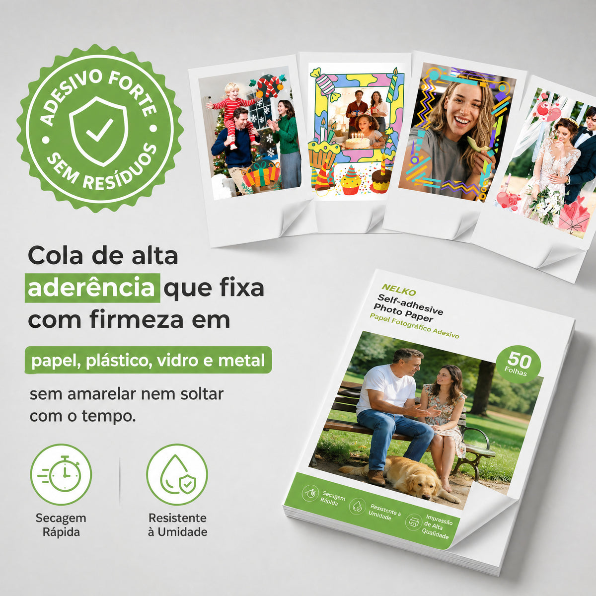 Papel Fotográfico Premium NELKO Adesivo 20 folhas