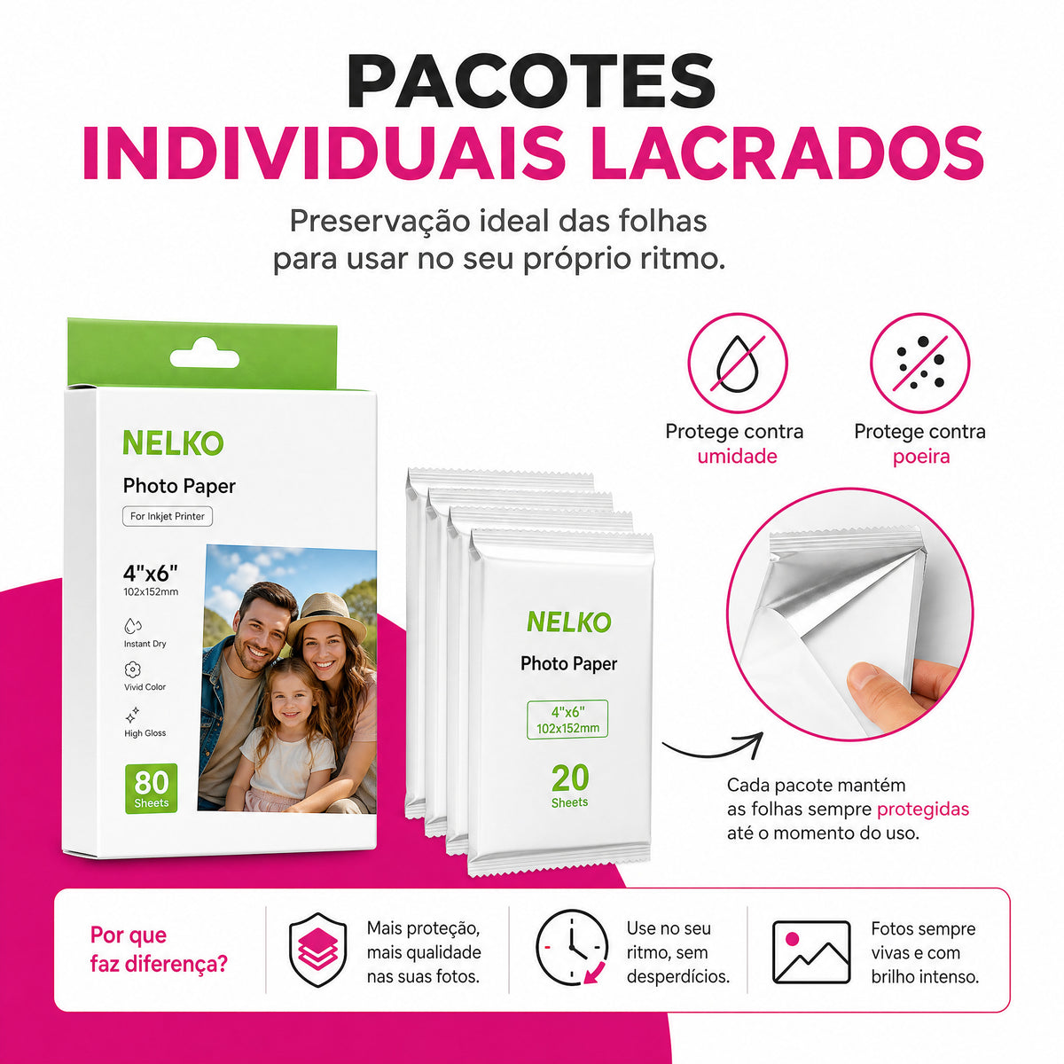 Papel Fotográfico Premium NELKO 80 Folhas 5x9 cm Não Adesivo