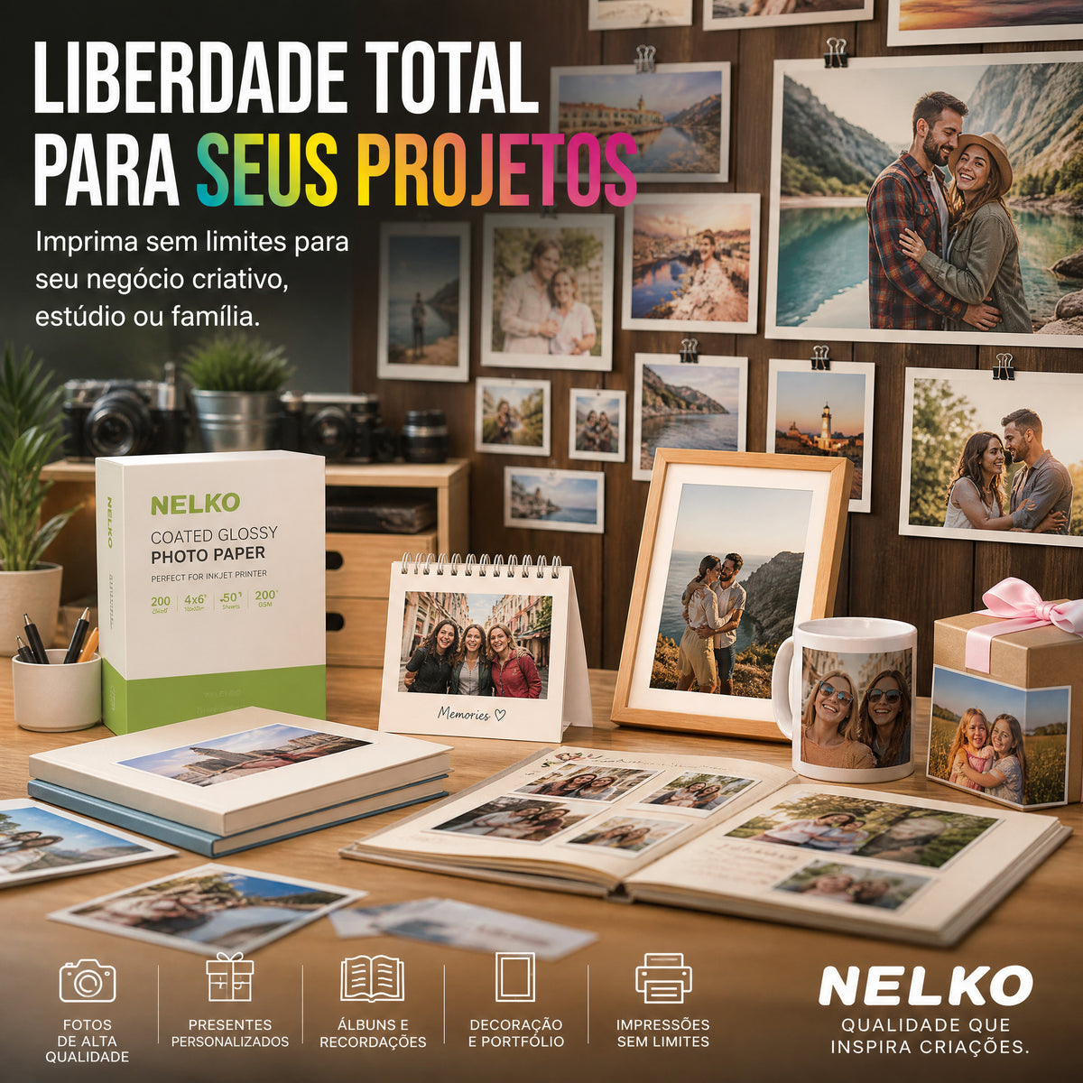 Papel Fotográfico Premium NELKO 200 Folhas 5x9 cm Não Adesivo
