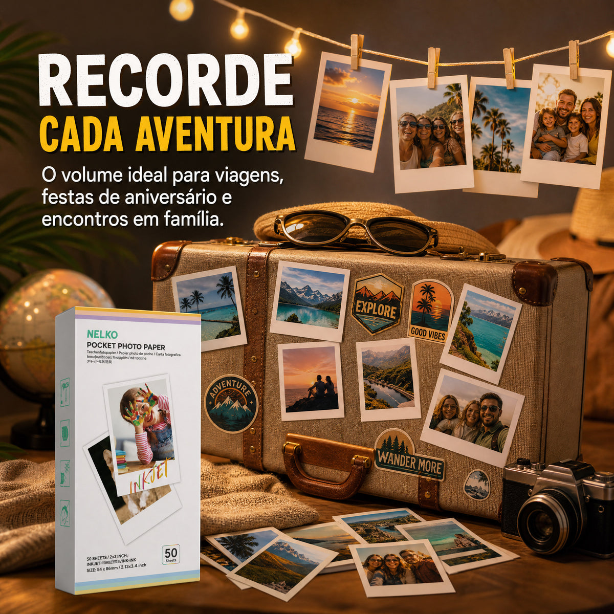 Papel Fotográfico Premium NELKO 50 Folhas 5x9 cm Não Adesivo