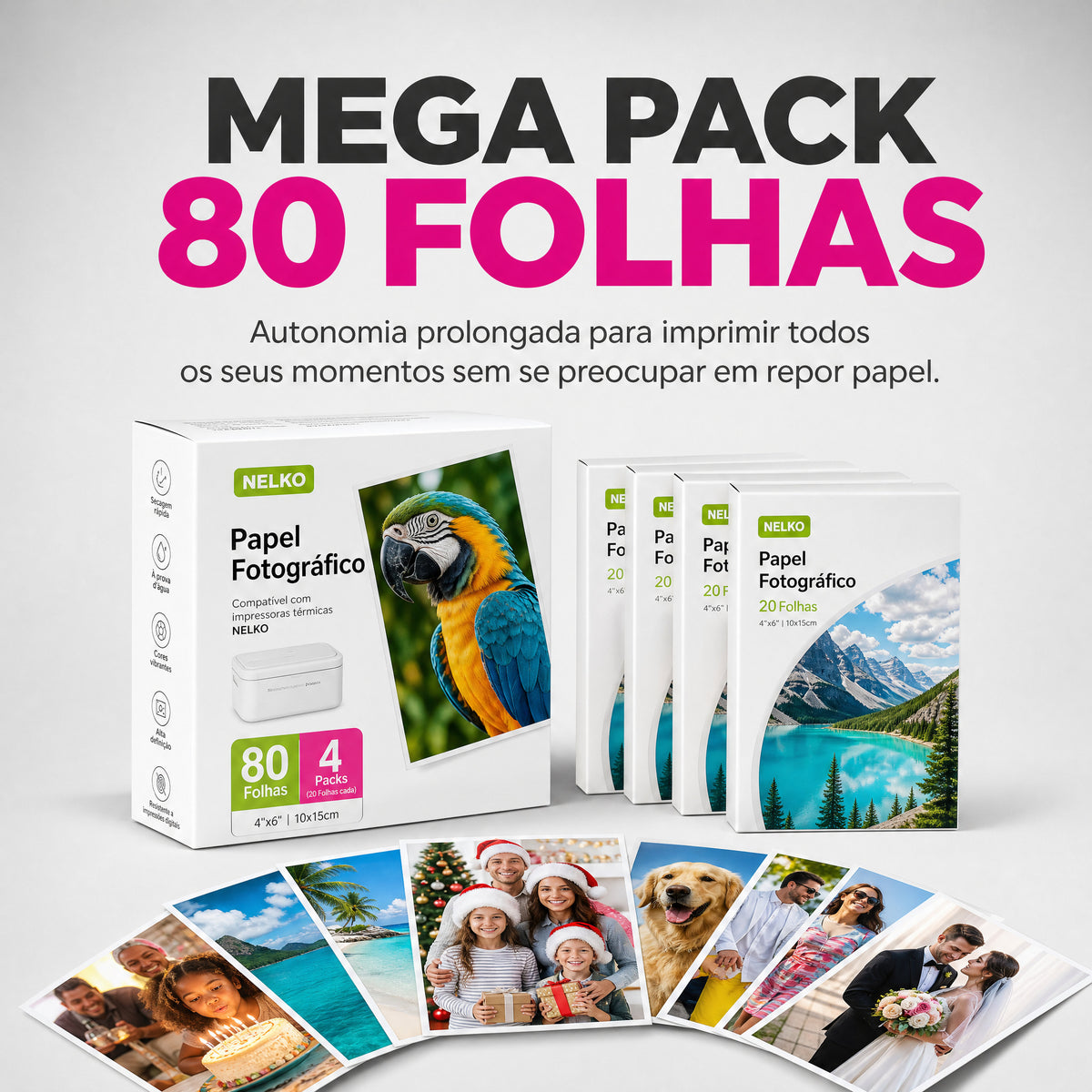 Papel Fotográfico Premium NELKO 80 Folhas 5x9 cm Não Adesivo