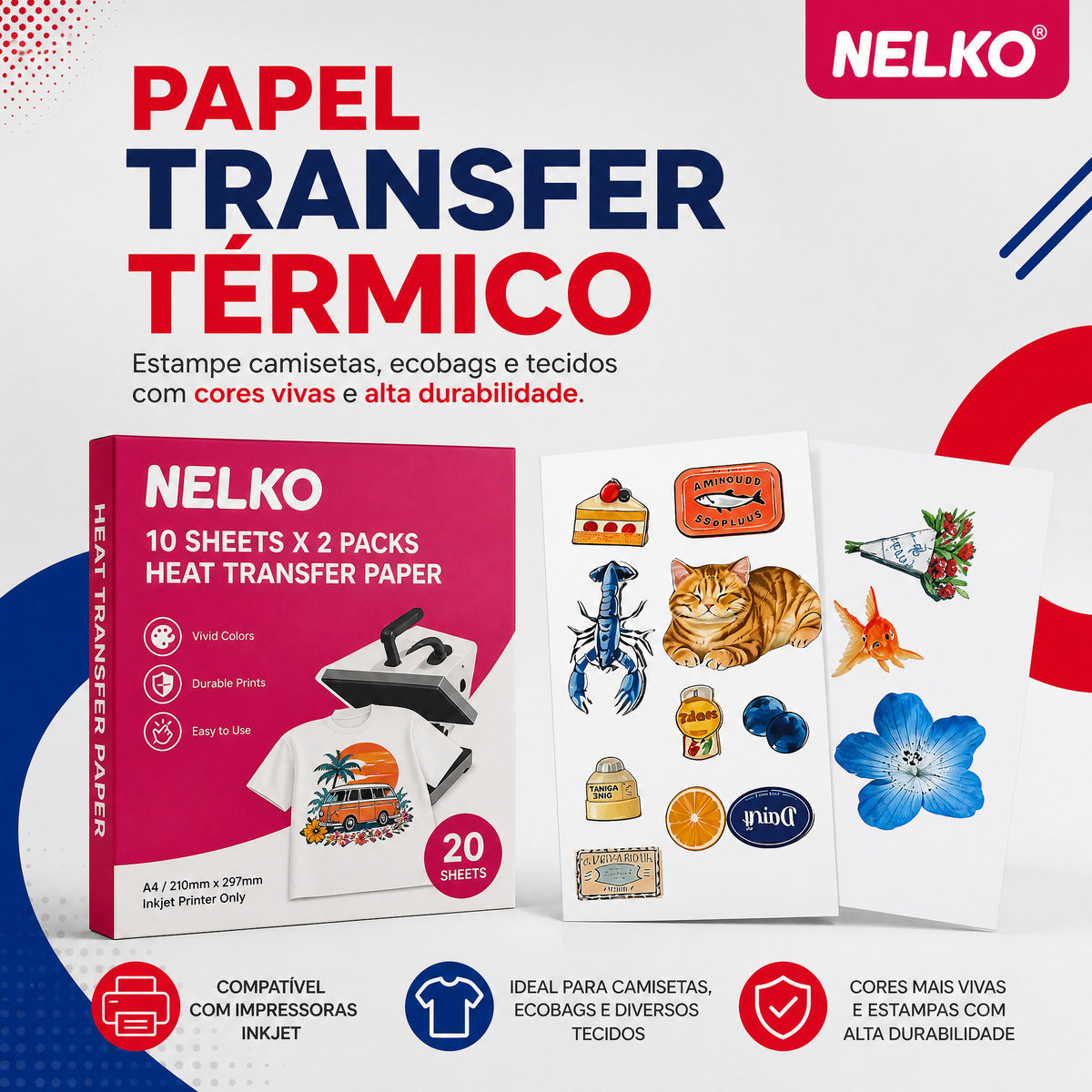 Papel Fotográfico NELKO para Transferência Térmica 20 Folhas
