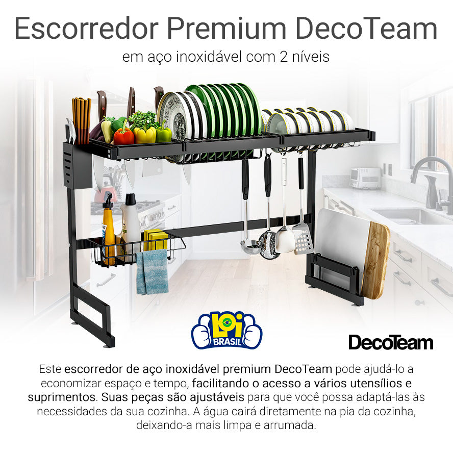 Escorredor de Louças Decoteam Com 2 Andares em Aço Inox