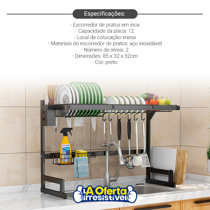 Escorredor de Louças Decoteam Com 2 Andares em Aço Inox