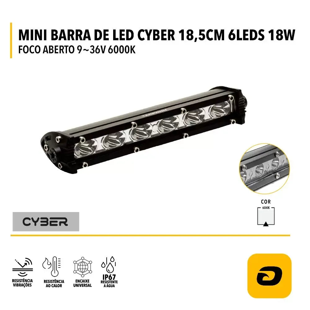 Mini Barra de Led Slim Tarponn TP-6034 Foco Aberto 6000k 18w