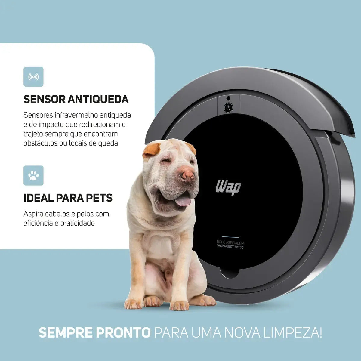 Robô Aspirador WAP Robot W200 3 em 1 Com Controle Bivolt