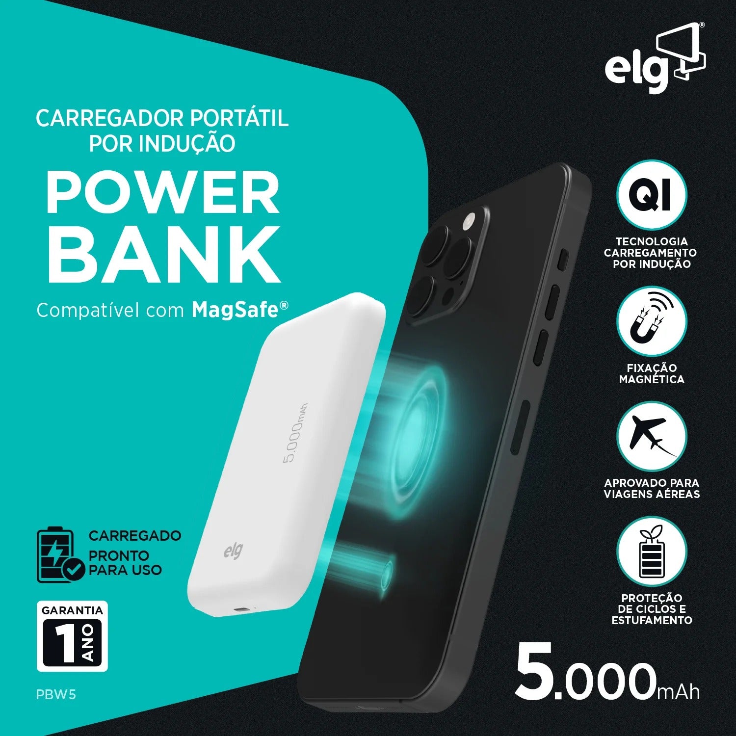 Power Bank Carregador Portátil MagSefe ELG PBW5 5000MAH 5W